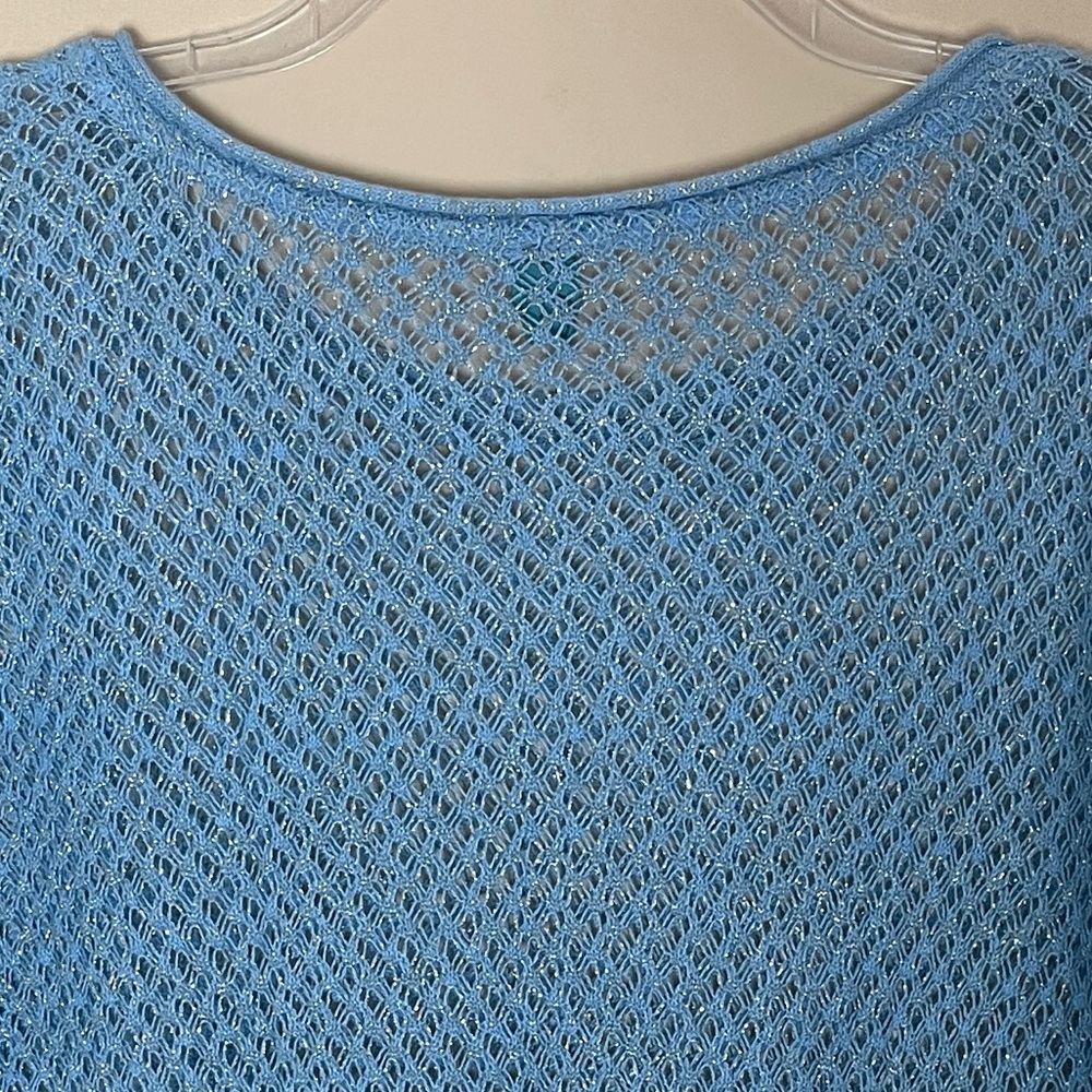 Farm Rio Open Knit Sweater P / US Size XS Blue Gold Metallic - Picture 3 of 12